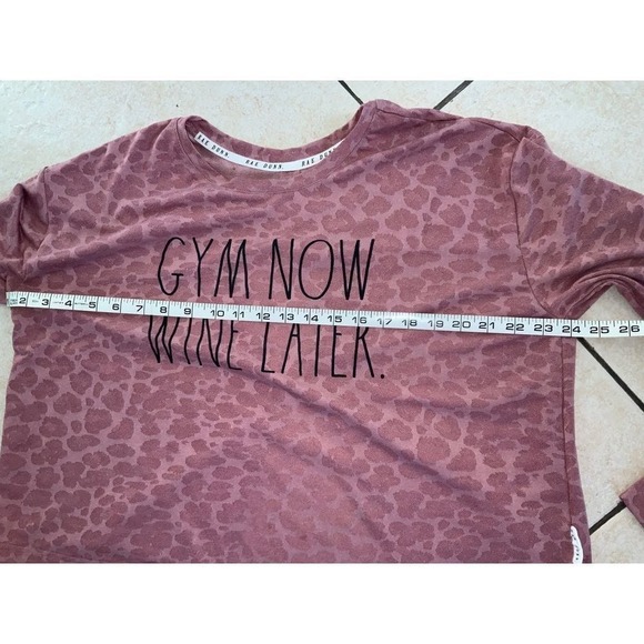 Rae Dunn XL Gym Now Wine Later Leopard Print Workout Crop Top Athletic Shirt - Picture 3 of 5